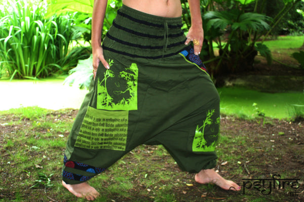 GREEN Harem Pants - Unisex Ali Baba Trousers, Hippie Yoga Pants, Fisherman Pants, Boho Baggy Trousers, Psytrance Pants, Aladdin Trousers Psy