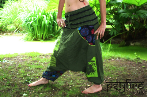 GREEN Harem Pants - Unisex Ali Baba Trousers, Hippie Yoga Pants, Fisherman Pants, Boho Baggy Trousers, Psytrance Pants, Aladdin Trousers Psy