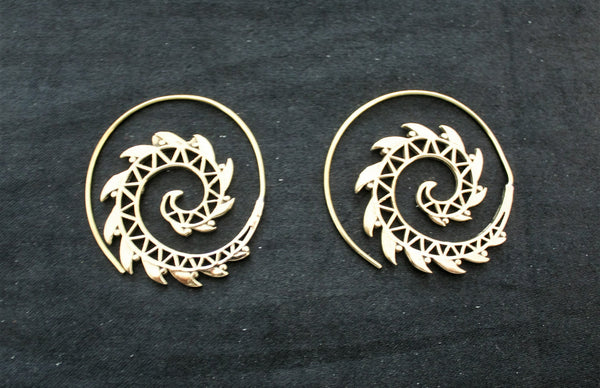 RAZOR Spiral Brass Earrings - Mandala Earrings, Hippie Earrings, Psy, Boho Earrings, Tribal Earrings, Gypsy Earrings, Sacred Geometry