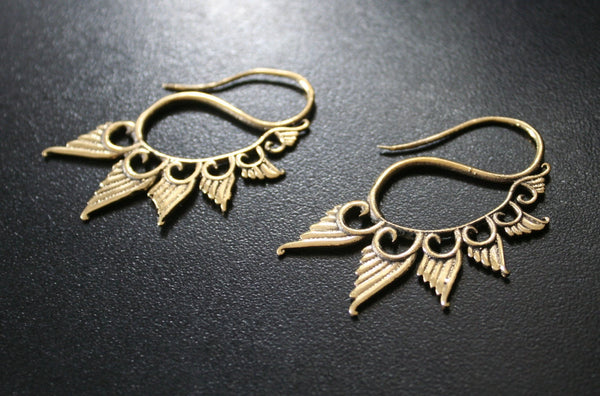 ANGEL WING Brass Earrings - Tribal Earrings, Boho Earrings, Spiral Earrings, Sacred Geometry