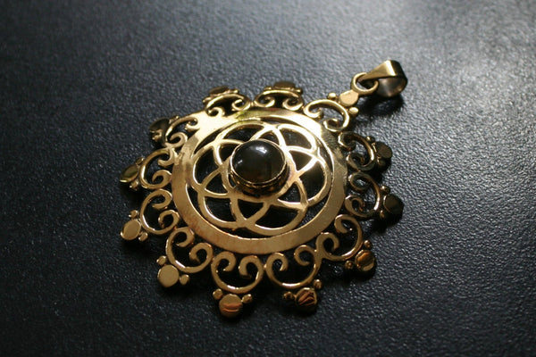 MOONSTONE Seed of Life Brass Pendant - Tribal Necklace, Mandala Pendant, Labradorite Necklace, Boho Pendant, Sacred Geometry, Flower of Life