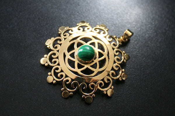 MOONSTONE Seed of Life Brass Pendant - Tribal Necklace, Mandala Pendant, Labradorite Necklace, Boho Pendant, Sacred Geometry, Flower of Life