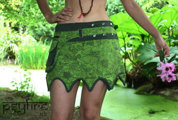 GREEN Pixie Skirt - Pocket Belt, Festival Skirt, Boho Mini Skirt, Psytrance Skirt, Hip Bag Skirt, Mini Skirt, Psy Clothing, Gypsy Skirt