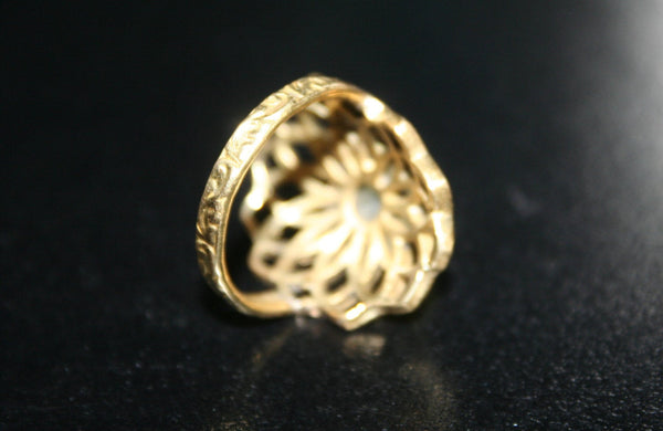 FLOWER OF LIFE Brass Ring - Seed of Life Ring, Tiger Eye Ring, Moonstone Ring, Tribal Ring, Brass Ring, Boho Ring, Sacred Geometry Ring, Psy