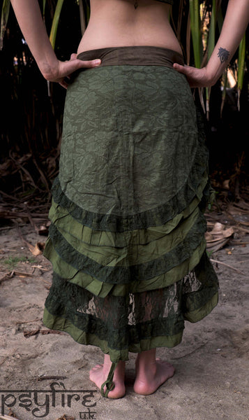 GREEN PIXIE Skirt - Lace Skirt, Festival Skirt, Long Skirt, Gypsy Skirt, Bellydance Skirt, Full Length Hippie Skirt, Short Skirt, Psytrance