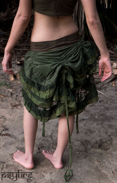 GREEN PIXIE Skirt - Lace Skirt, Festival Skirt, Long Skirt, Gypsy Skirt, Bellydance Skirt, Full Length Hippie Skirt, Short Skirt, Psytrance