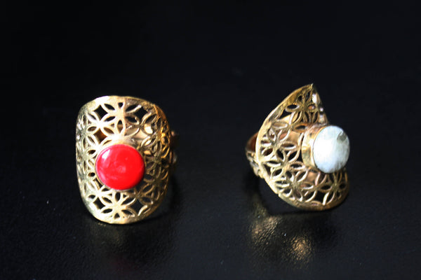 FLOWER OF LIFE Brass Ring - Moonstone Ring, Gemstone Ring, Tribal Ring, Bohemian Ring, Boho Ring, Sacred Geometry Ring, Psytrance, Psy