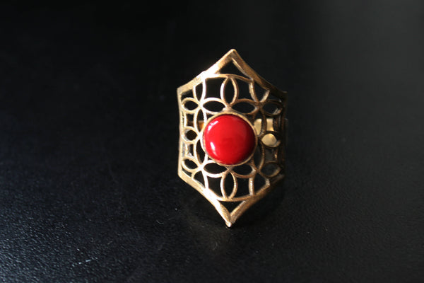 FLOWER OF LIFE Brass Ring - Moonstone Ring, Gemstone Ring, Tribal Ring, Bohemian Ring, Boho Ring, Sacred Geometry Ring, Psytrance, Gypsy