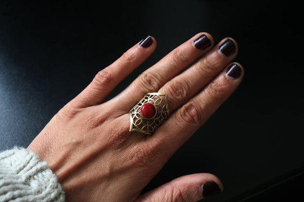 FLOWER OF LIFE Brass Ring - Moonstone Ring, Gemstone Ring, Tribal Ring, Bohemian Ring, Boho Ring, Sacred Geometry Ring, Psytrance, Gypsy