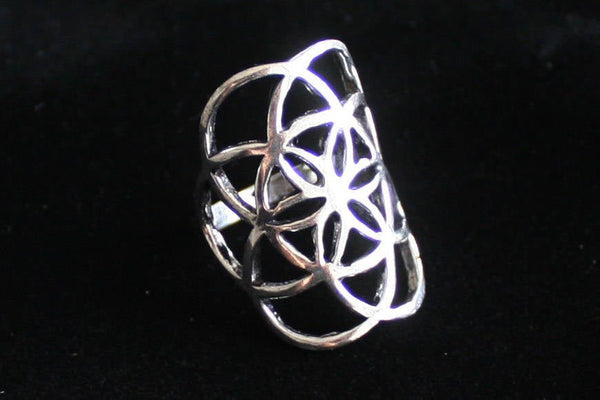 SEED OF LIFE Silver Ring - Mandala Ring, Gemstone Ring, Tribal Ring, Bohemian Ring, Boho Ring, Sacred Geometry Ring, Psytrance, Psy Ring
