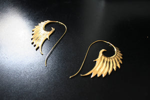 ANGEL WING Brass Earrings - Tribal Earrings, Boho Earrings, Spiral Earrings, Gypsy Earrings