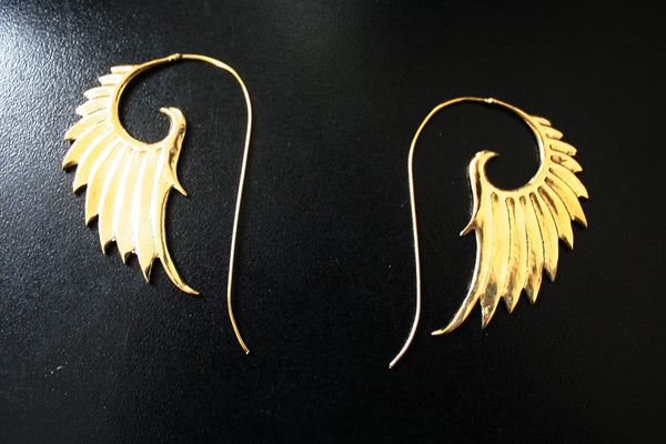 ANGEL WING Brass Earrings - Tribal Earrings, Boho Earrings, Spiral Earrings, Gypsy Earrings
