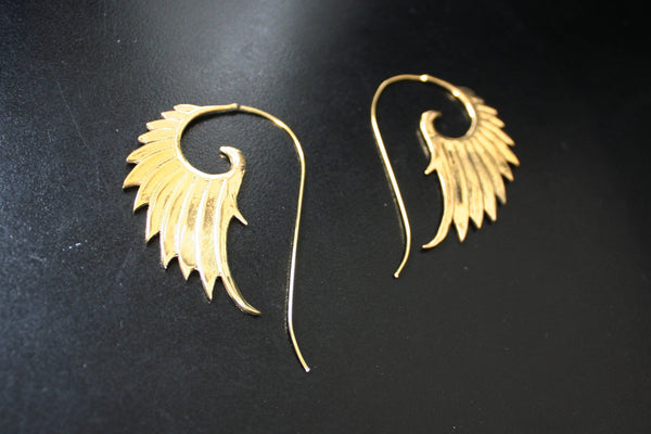 ANGEL WING Brass Earrings - Tribal Earrings, Boho Earrings, Spiral Earrings, Flower of Life Earrings, Sacred Geometry Earrings, Seed of Life