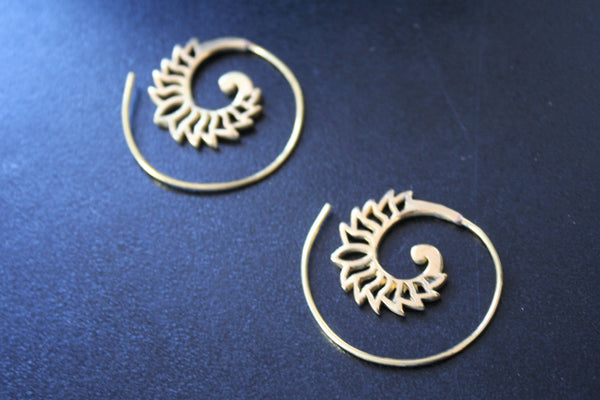 LOTUS SPIRAL Tribal Earrings - Tribal Jewellery, Hippie Earrings, Boho Earrings, Psytrance, Geometric Earrings, Sacred Geometry Earrings