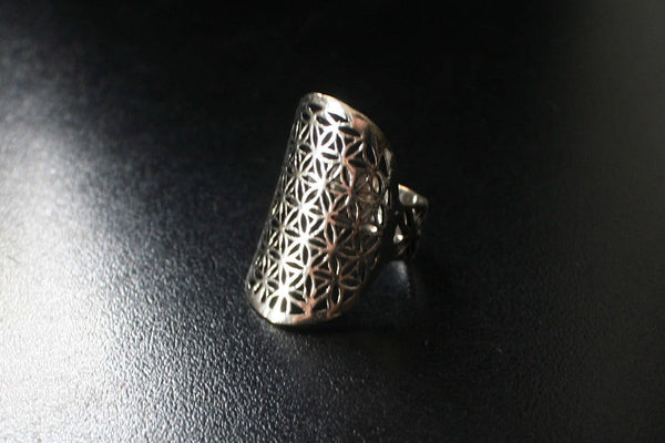 FLOWER OF LIFE Silver Ring - Flower of Life Ring, Gemstone Ring, Tribal Ring, Bohemian Ring, Boho Ring, Sacred Geometry Ring, Psytrance, Psy