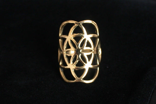 SEED OF LIFE Brass Ring - Mandala Ring, Flower of Life Ring, Tribal Ring, Bohemian Ring, Boho Ring, Sacred Geometry Ring, Psytrance, Psy