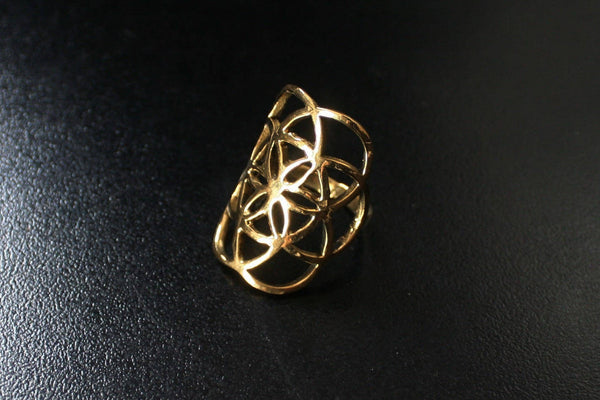 SEED OF LIFE Brass Ring - Mandala Ring, Flower of Life Ring, Tribal Ring, Bohemian Ring, Boho Ring, Sacred Geometry Ring, Psytrance, Psy