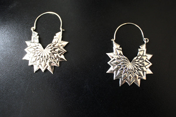 FLOWER Earrings - Silver Earrings, Tribal Earrings, Boho Earrings, Lotus Earrings, Hippie Earrings