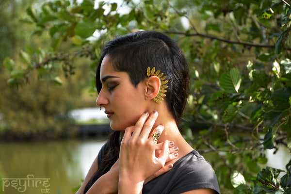 FEATHER EAR CUFF - Tribal Jewelry, Psytrance, Boho Earrings, Hippie Earrings