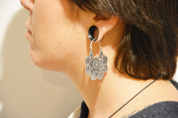 MANDALA Earrings - Silver Earrings, Gypsy Earrings, Flower Earrings, Lotus Earrings, Geometric Earrings, Tribal Earrings, Psytrance, Psy
