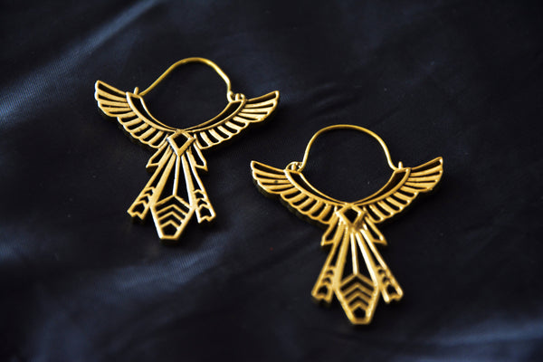 EGYPT WING Earrings - Egyptian Earrings, Tribal Earrings, Brass Earrings, Psytrance, Sacred Geometry