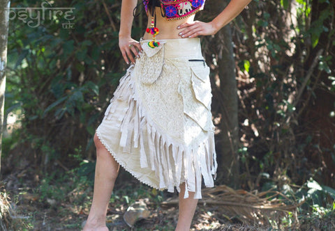 HEMP PIXIE Skirt - Pocket Belt Skirt, Hemp Skirt, Lace Miniskirt, Psytrance Skirt, Gypsy Skirt, Mini Skirt, Psy Clothing, Festival Wear