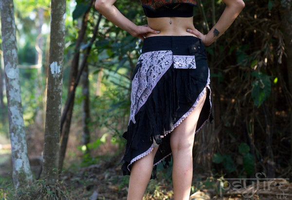 HEMP PIXIE Skirt - Pocket Belt Skirt, Hemp Skirt, Lace Miniskirt, Psytrance Skirt, Gypsy Skirt, Mini Skirt, Psy Clothing, Festival Wear