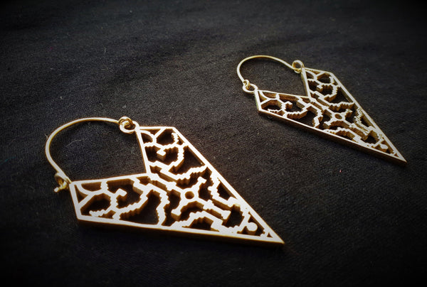 SHIPIBO Earrings -  Ayahuasca Earrings, Tribal Earrings, Brass Earrings, Gypsy Earrings, Sacred Geometry Earrings, Tribal Jewelry, Psy