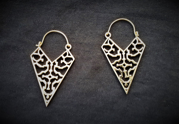 SHIPIBO Earrings -  Ayahuasca Earrings, Tribal Earrings, Brass Earrings, Gypsy Earrings, Sacred Geometry Earrings, Tribal Jewelry, Psy
