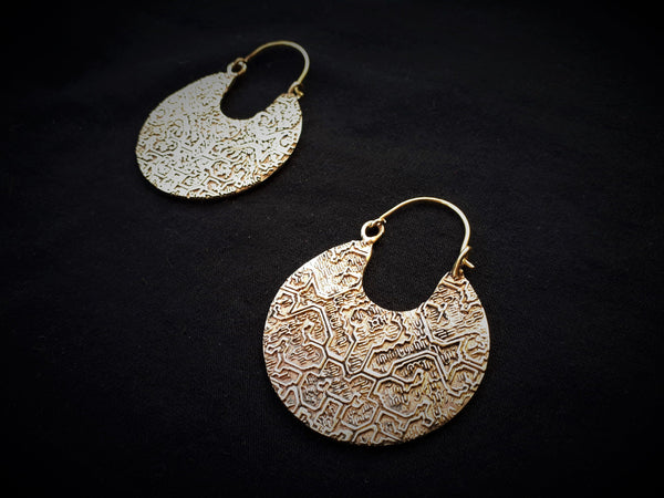 SHIPIBO Earrings - Ayahuasca Earrings, Tribal Earrings, Brass Earrings, Gypsy Earrings, Sacred Geometry Earrings, Tribal Jewelry, Psytrance