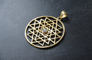 SRI YANTRA Pendant - Moonstone Pendant, Mandala Pendant, Tribal Necklace, Yoga Jewellery, Flower of Life Necklace, Tribal Jewelry, Brass