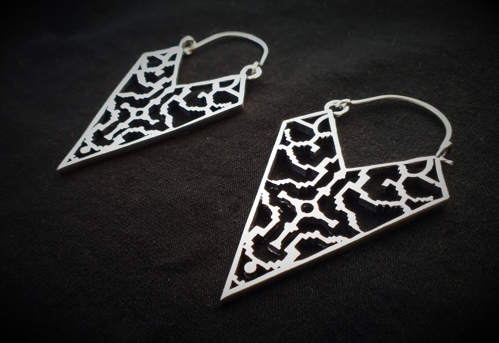 SHIPIBO Silver Earrings - Ayahuasca Earrings, Tribal Earrings, Brass Earrings, Gypsy Earrings, Sacred Geometry Earrings, Tribal Jewelry, Psy