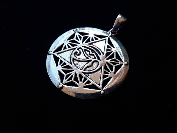 EGYPTIAN Silver Necklace - Egypt Pendant, Mandala Necklace, Sacred Geometry, Silver Plated Necklace, Geometric Pendant, Eye of Horus, Psy