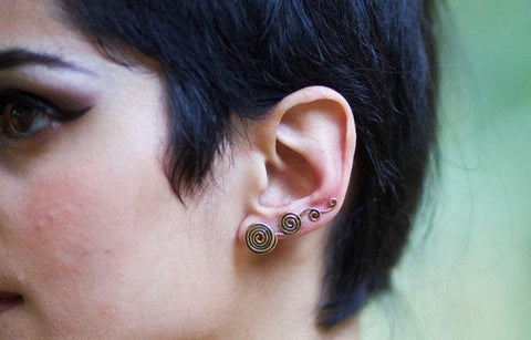 SPIRAL Ear Climber - Ear Cuff, Tribal Jewellery, Hippie Earrings, Psy, Boho Earrings, Silver, Geometric Earrings, Sacred Geometry Earrings