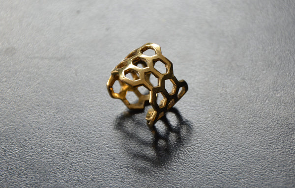 HIVE Brass Ring - Flower of Life Ring, Gemstone Ring, Tribal Ring, Geometric Ring, Adjustable Ring, Sacred Geometry, Psytrance, Psy Jewelry