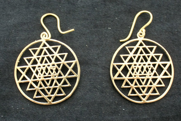 SRI YANTRA Brass Earrings - Mandala Earrings, Boho Earrings, Tribal Earrings, Psy, Hippie Earrings, Bohemian, Geometric, Sacred Geometry