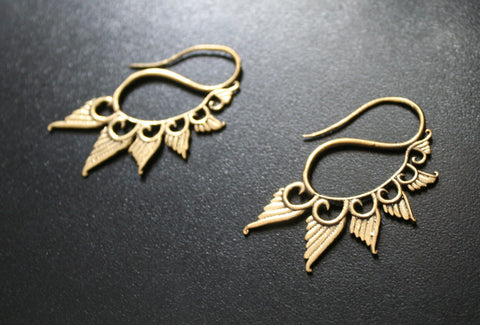 ANGEL WING Brass Earrings - Tribal Earrings, Boho Earrings, Spiral Earrings, Sacred Geometry