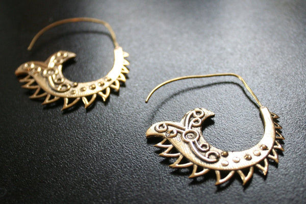 DRAGON Spiral Brass Earrings - Flower of Life Earrings, Boho Earrings, Tribal Earrings, Mandala Earrings, Psy, Sacred Geometry Earrings