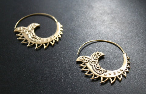 DRAGON Spiral Brass Earrings - Flower of Life Earrings, Boho Earrings, Tribal Earrings, Mandala Earrings, Psy, Sacred Geometry Earrings