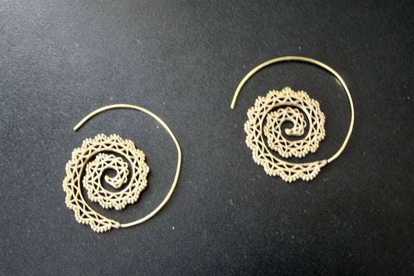 SPIRAL Brass Tribal Earrings - Flower of Life Earrings, Mandala Earrings, Psy, Boho Earrings, Tribal Earrings, Sacred Geometry Earrings