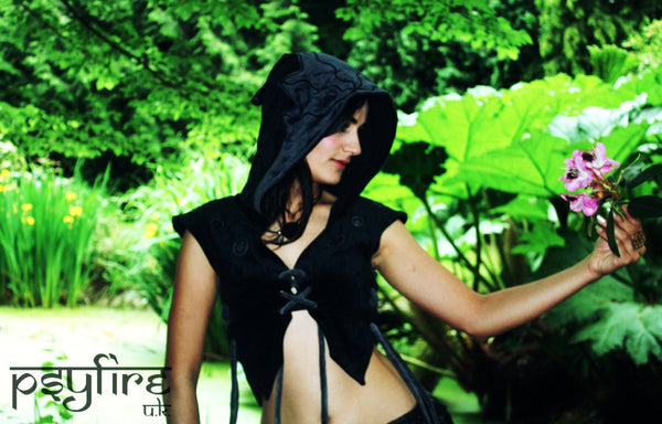 BLACK Pixie Hoodie - Hippie Waistcoat, Festival Top, Bolero, Hippie Hoodie, Festival Hoodie, Festival Clothing, Pixie Top, Winter Hoodie