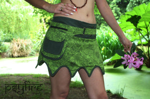 GREEN Pixie Skirt - Pocket Belt, Festival Skirt, Boho Mini Skirt, Psytrance Skirt, Hip Bag Skirt, Mini Skirt, Psy Clothing, Gypsy Skirt